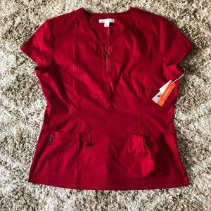 { Koi } Ruby Red Stretch Scrub Top